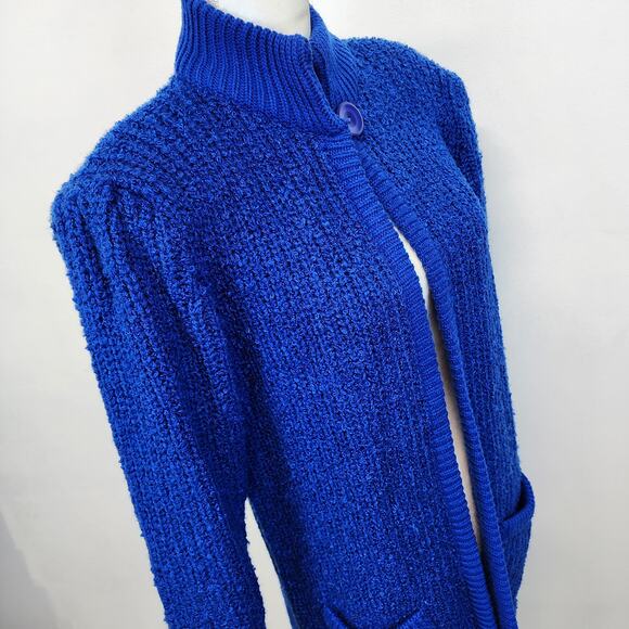 Monto Par le Chois Longline Cardigan Jacket Size L Blue Boucle Knit Vintage - Picture 7 of 16